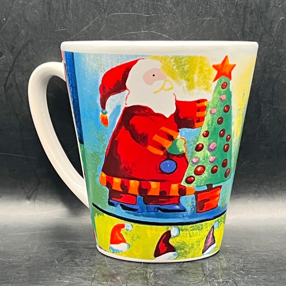 Christmas Stoneware Mug Santa Snowman Tree‎ Multicolor Holiday Festive 10 oz
